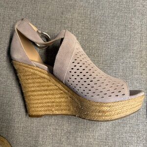 Marc Fisher gray  and Tan Wedge Sandals. Size 9
